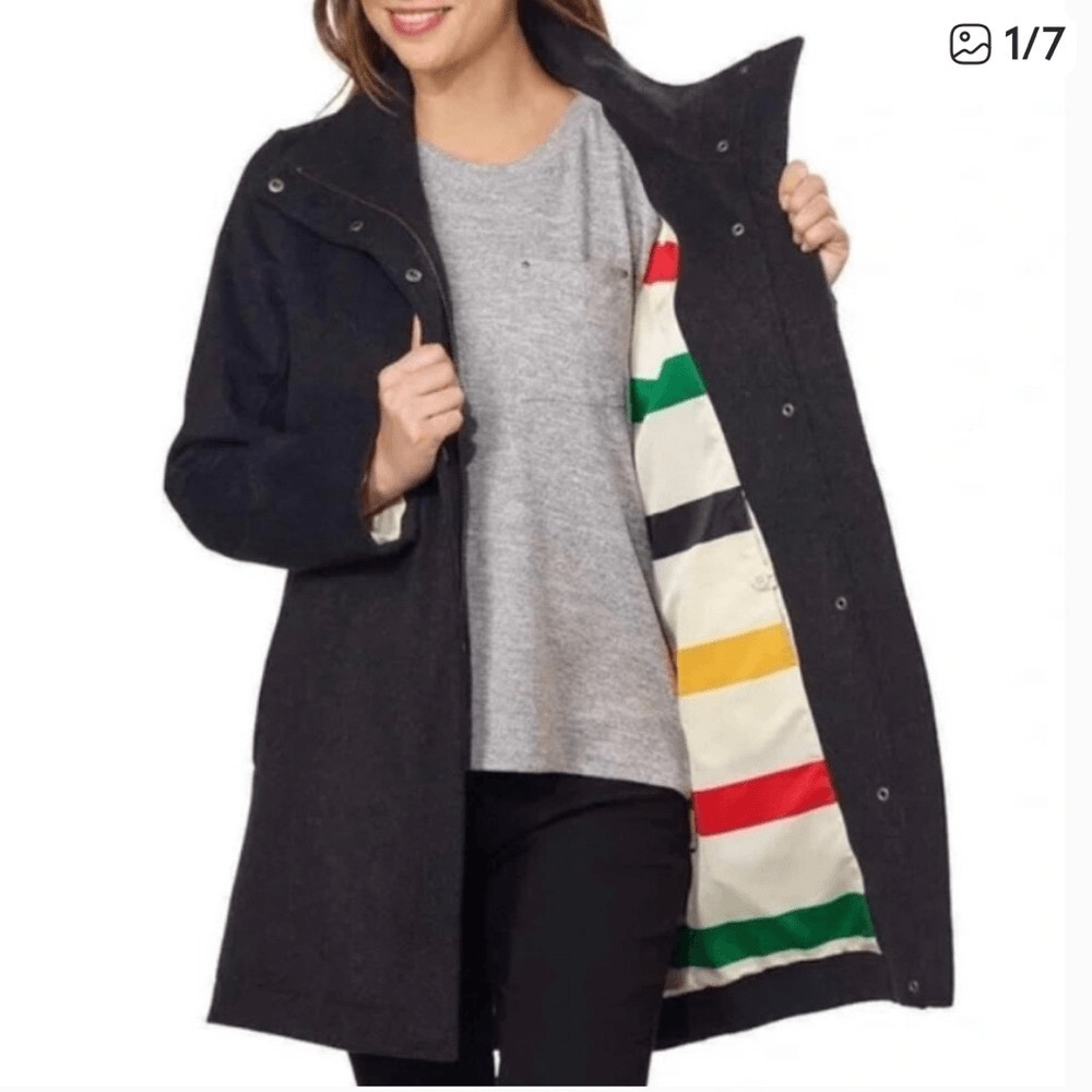 Pendleton Black Pea Coat with Striped Lining - Picture 8 of 9